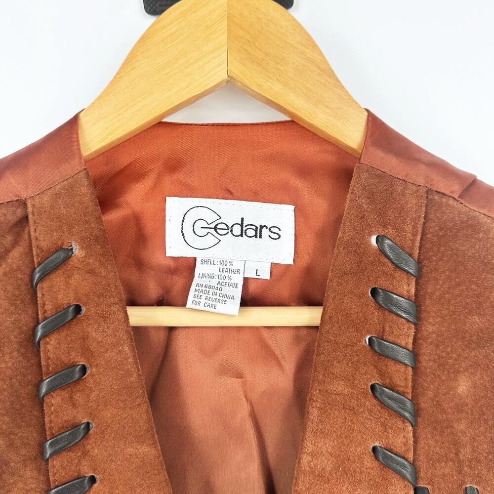 VTG Cedars Suede Fringe 2-Piece Set Skirt/Vest Large Cowgirl Western Festival - Picture 8 of 11